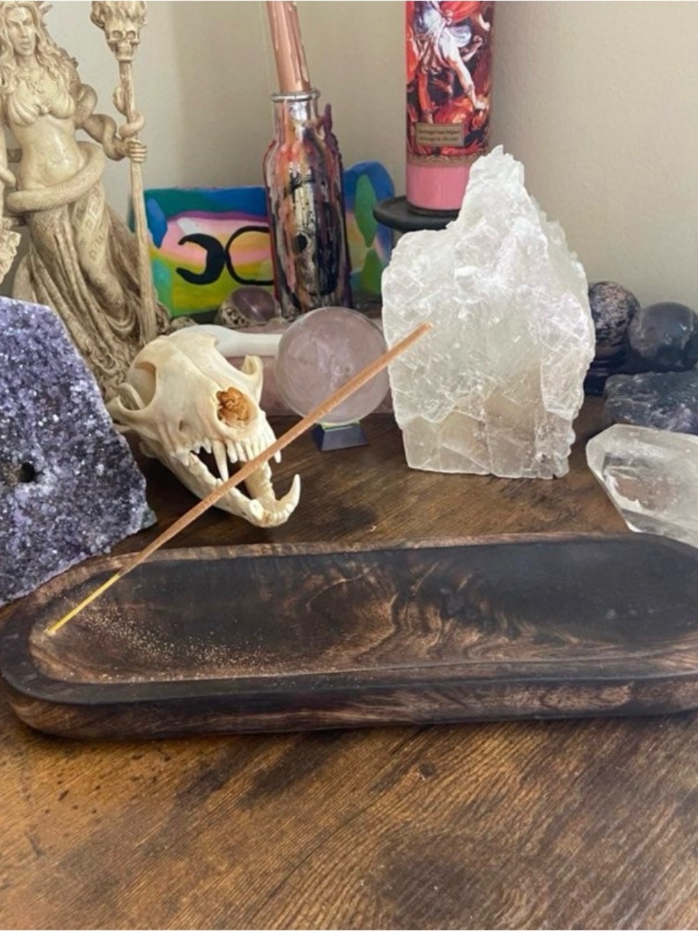 Hand-Carved Wooden Incense Burner Tray – Rustic Stick Holder